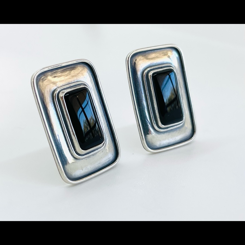 James Avery STERLING SILVER & BLACK ONYX CLIP ON RETIRED EARRINGS 1 1/8" X 3/4"